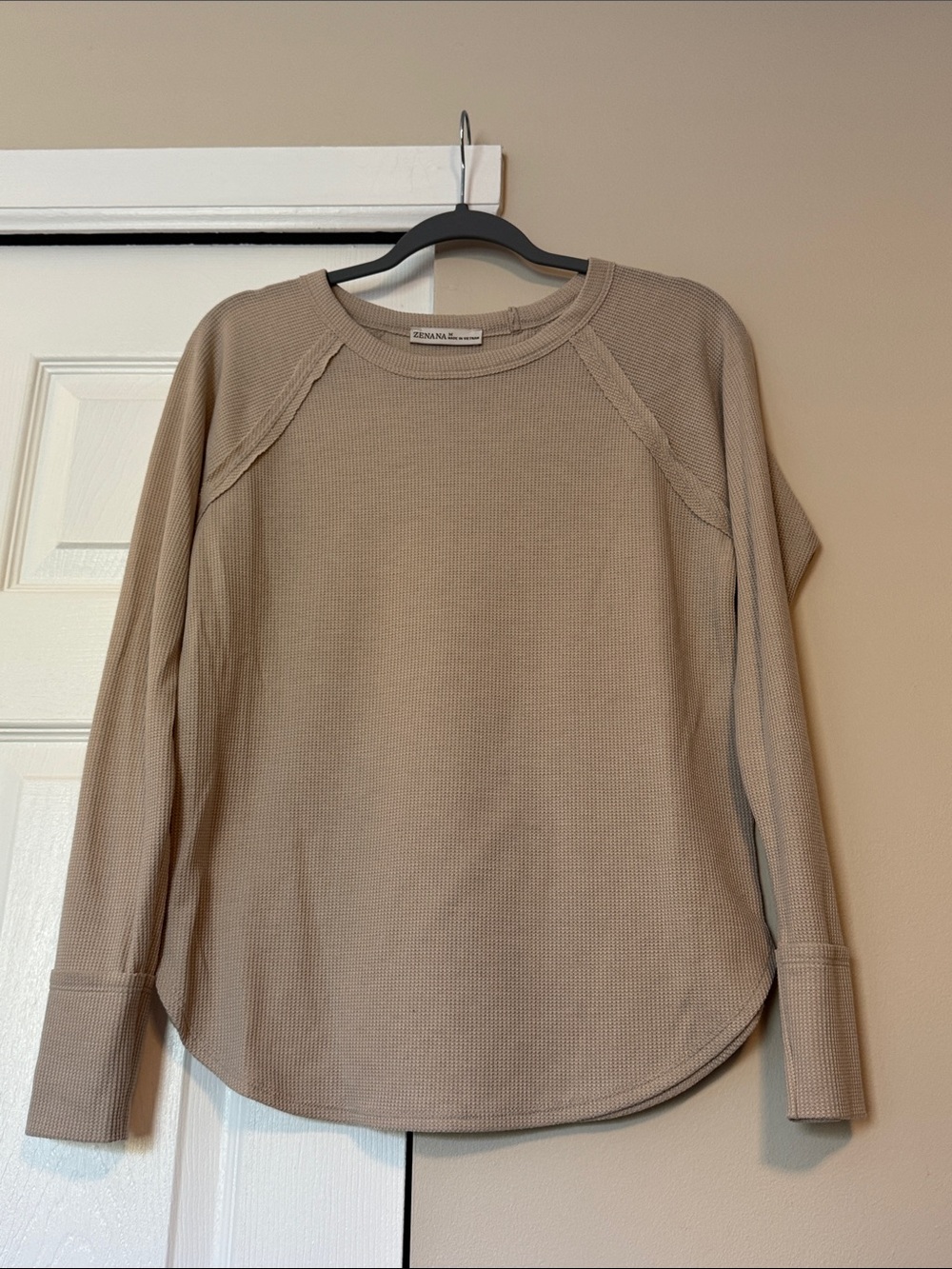 Zenana Outfitters Taupe Long-Sleeve Waffle Top